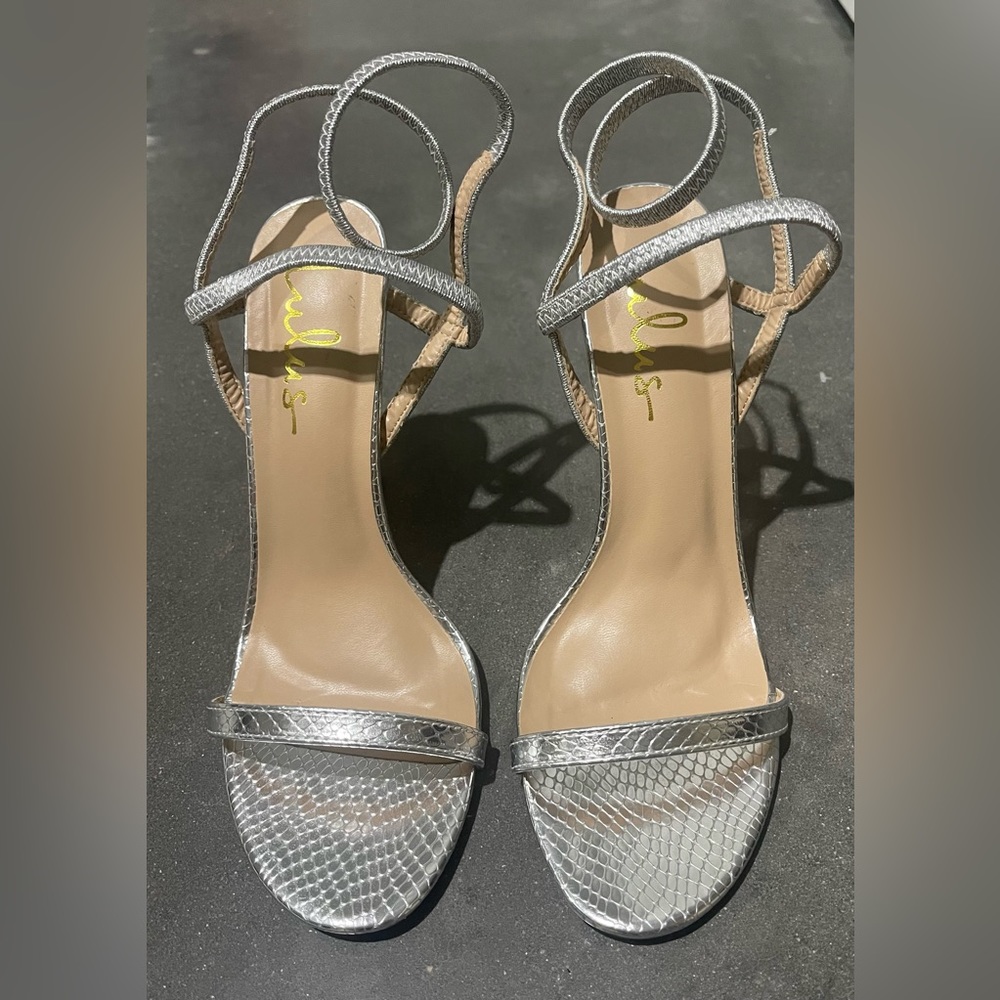 Lulus Adelle Silver Snake Embossed Ankle Strap Heels Size 8 - Picture 4 of 4